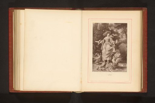 Photographic reproduction of a drawing depicting Lili with birds in the park
