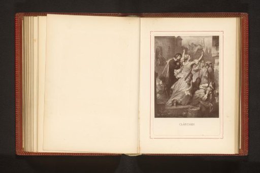 Photographic reproduction of a drawing depicting Clärchen urging the inhabitants of Brussels