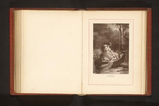 Photographic reproduction of a drawing depicting Ottilie with Charlotte's son in a boat