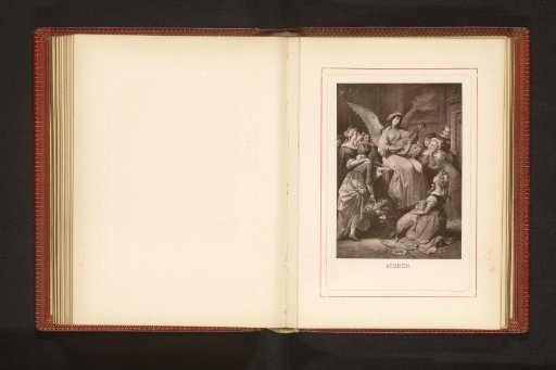Photographic reproduction of a drawing depicting a singing angel with a lute among children
