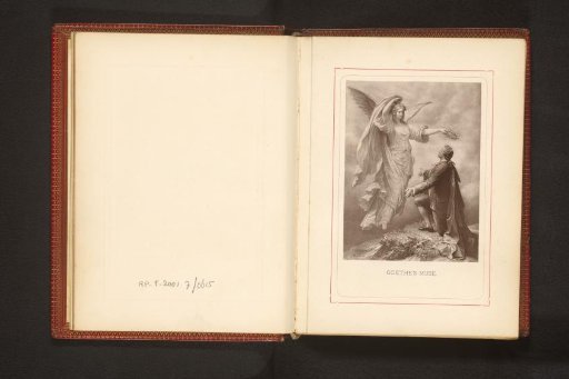 Photographic reproduction of a drawing depicting Johann Wolfgang von Goethe being crowned by his muse