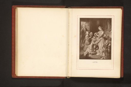 Photographic reproduction of a drawing depicting Werther seeing Lotte with her brothers and sisters