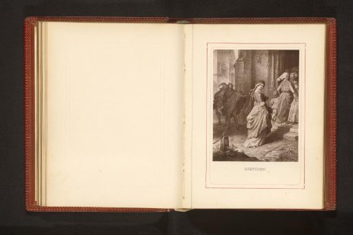 Photographic reproduction of a drawing depicting Gretchen on her way to church