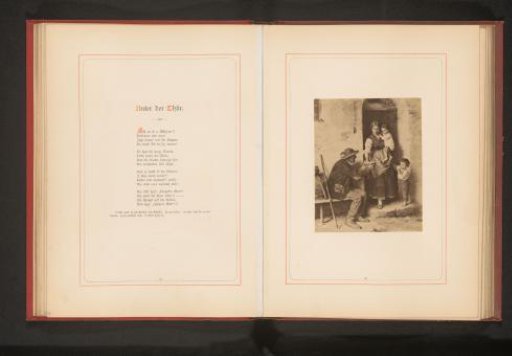 Photographic reproduction of a painting depicting a woman giving an old man a bowl of soup