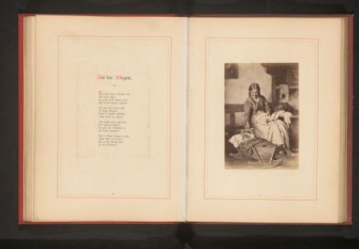 Photographic reproduction of a painting depicting a woman next to a baby in a cradle