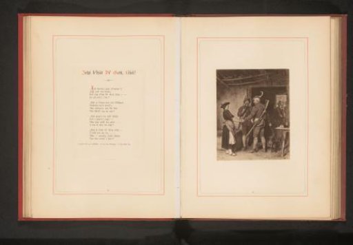Photographic reproduction of a painting depicting a party departing for the hunt