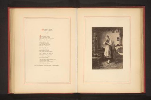 Photographic reproduction of a painting depicting a girl reading a letter in an interior