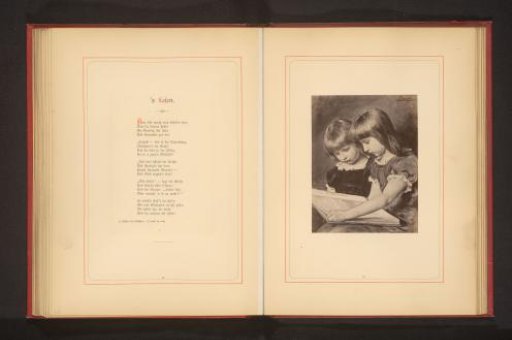 Photographic reproduction of a painting depicting two girls reading a book