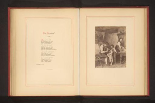 Photographic reproduction of a painting depicting a father repairing a doll for his daughter