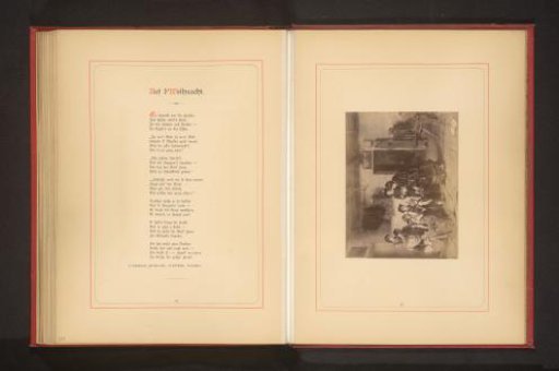 Photographic reproduction of a painting depicting children receiving gifts during Christmas
