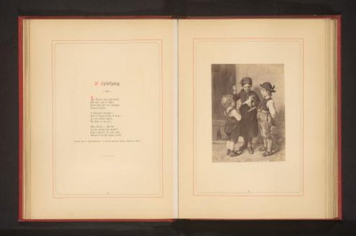 Photographic reproduction of a painting depicting three children with a toy bird