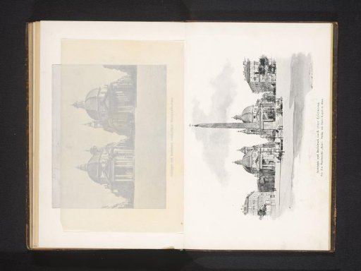 Photographic reproduction of a drawing depicting a view of the Piazza del Popolo in Rome