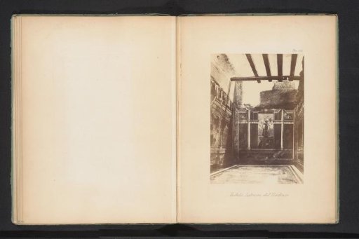 Photographic reproduction of a drawing of the interior of a triclinium in a ruin of a house on the Palatine in Rome