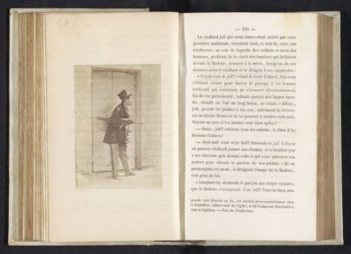 Man with an umbrella and tall hat in a street (presumably) in Rome