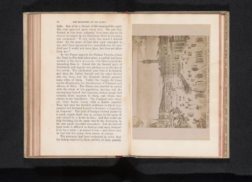 Photographic reproduction of a painting depicting a view of the Piazza della Signoria in Florence with the execution of Girolamo Savonarola