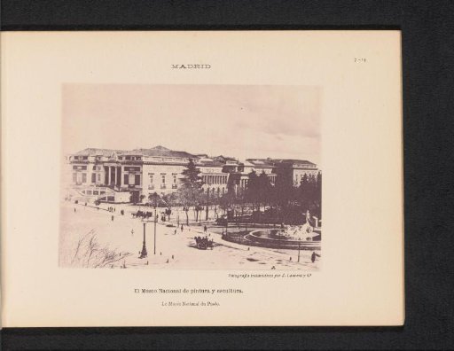 View of the Museo Nacional del Prado and the Fountain of Neptune on the right in Madrid