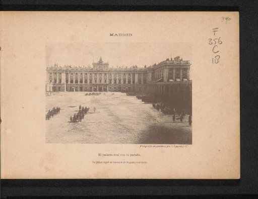 View of the Royal Palace of Madrid with a guard parade in front