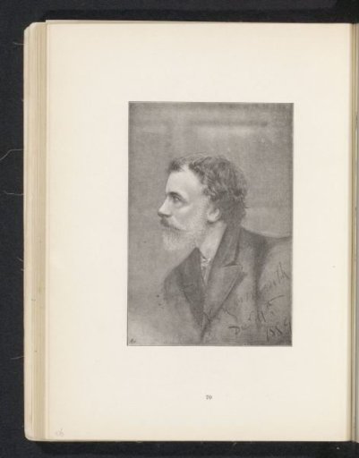 Photographic reproduction of a drawing, depicting a portrait of George Meredith