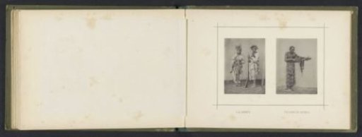 Two hunters with hunting rifles and a man with a stringed instrument