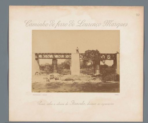 Repair work on a railway bridge over the Itanculo River in Mozambique