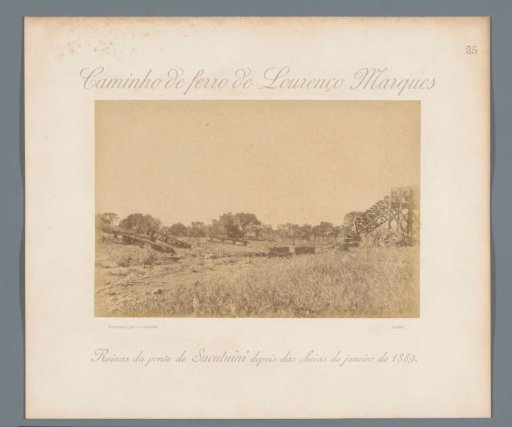 Remains of a destroyed railway bridge over the Sucutuini River in Mozambique