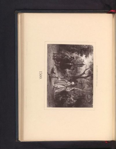 Photographic reproduction of a drawing, representing nobles (presumably) during a hunt in a forest
