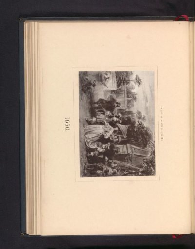 Photographic reproduction of a drawing depicting nobles in a garden