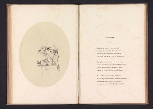 Photographic reproduction of a drawing, representing a boy kneeling before his parents