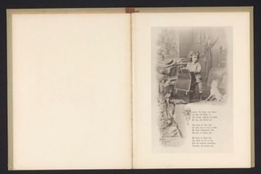 Photographic reproduction of a drawing of a child packing a schoolbag with a dog beside it
