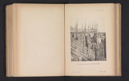 View of flying buttresses, piers and the south aisle of the Milan Cathedral