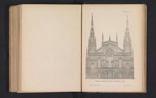 Photographic reproduction of a design drawing for the façade of the Milan Cathedral by Skjold Neckelmann and August Hartel