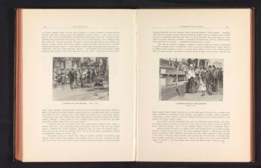 Photographic reproduction of a drawing depicting visitors around a machine by the Fric brothers
