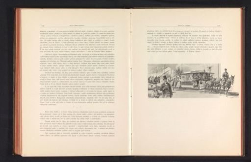 Photographic reproduction of a drawing depicting a horse-drawn tram on the street
