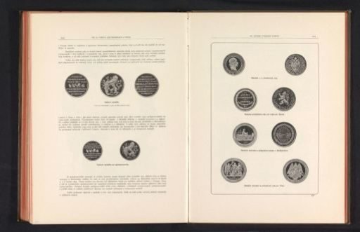 Two sides of a medal of the Prague art exhibition of 1891 and two sides of a medal for staff of the art exhibition