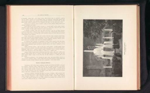 Photographic reproduction of a drawing depicting illuminated fountains on the Výstaviště in Prague