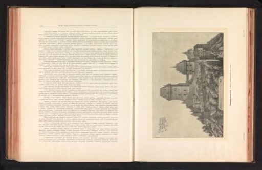 Photographic reproduction of a print, depicting the exterior of Karlstein Castle