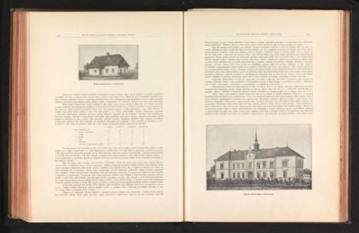 Photographic reproduction of a painting depicting the exterior of a school in Slatiňany