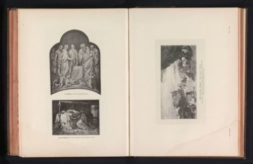 Two photographic reproductions of paintings, depicting the laying of the cornerstone of a building and Joanna of Castile at the corpse of Philip I of Castile