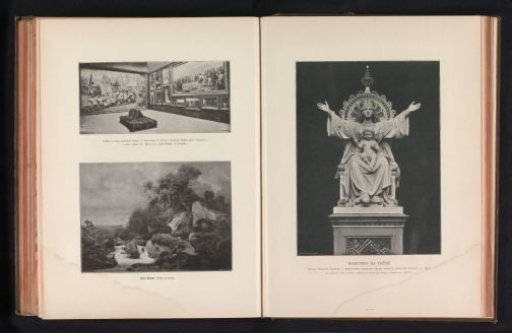 Interior of a painting exhibition and a photographic reproduction of a painting, depicting a rocky landscape during a storm