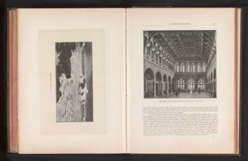 Photographic reproduction of a painting, depicting an interior of the synod hall in Černovice