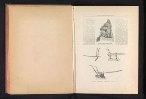 Photographic reproduction of drawings depicting Václav Veverka and František Veverka, and three ploughs