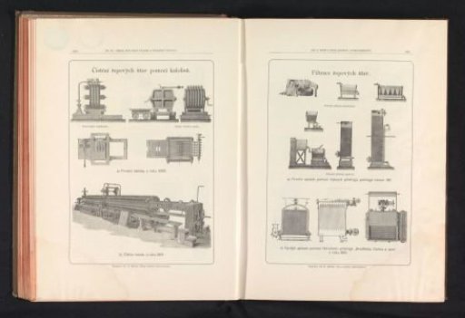 Photographic reproduction of a drawing, depicting filtering machines