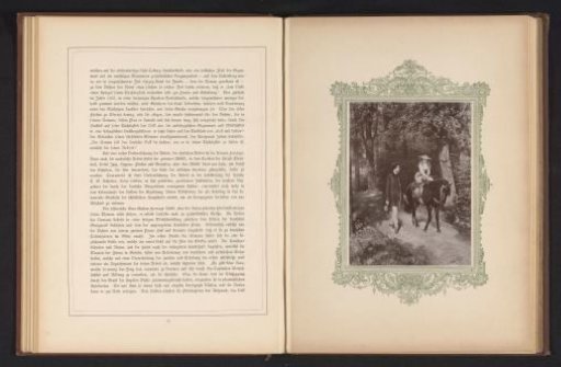 Photographic reproduction of a painting depicting a scene with Anton on foot and Leonore on horseback from Soll und Haben by Gustav Freytag