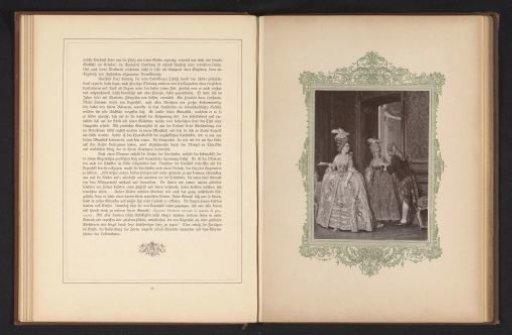 Photographic reproduction of a painting depicting a man and two women in an interior, possibly Frau von Pfaffenrath