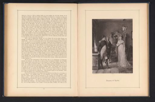 Photographic reproduction of a painting of a meeting between Louise of Prussia and Napoleon Bonaparte