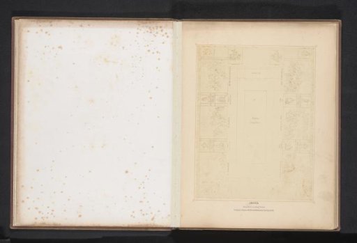 Photographic reproduction of a plan of the stairwell of the Neues Museum in Berlin with wall paintings by Wilhelm von Kaulbach
