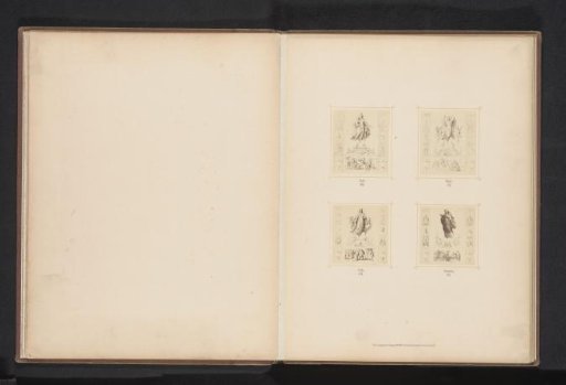 Photographic reproductions of four drawings of female personifications for wall paintings for the stairwell of the Neues Museum in Berlin