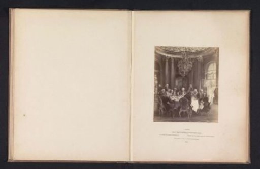 Photographic reproduction of a painting of Frederick the Great at a table in Sanssouci Palace by Adolf Menzel