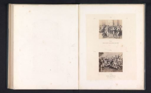 Photographic reproductions of prints after frescoes depicting David being anointed king and David in combat with Goliath by Raphael for the loggias in the Vatican