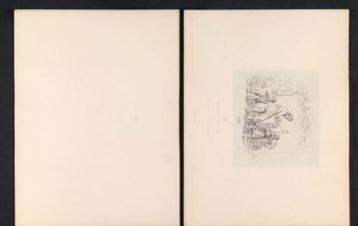 Photographic reproduction of a drawing of a man sharpening knives and children watching